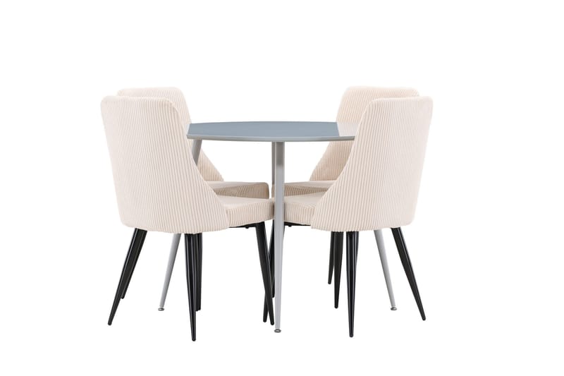 Plaza Matgrupp 100 cm Rund med 4 Leone stolar, Grå/Beige