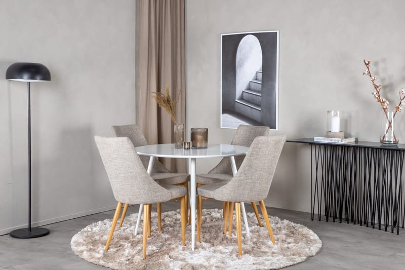 Plaza Matgrupp 100 cm Rund med 4 Leone stolar - Ljusgrå - Products - Möbler - Bord & matgrupp - Matgrupp