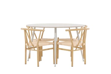 Plaza Matgrupp 120 cm Rund med 4 Alfons stolar - Beige/Beige - Products - Möbler - Bord & matgrupp - Matgrupp