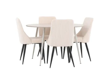 Plaza Matgrupp 120 cm Rund med 4 Leone stolar - Beige/Beige - Products - Möbler - Bord & matgrupp - Matgrupp