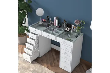 Ramender Sminkbord med förvaring Bordsskiva Glas 120 cm - Vit - Products - Möbler - Bord & matgrupp - Sminkbord & toalettbord