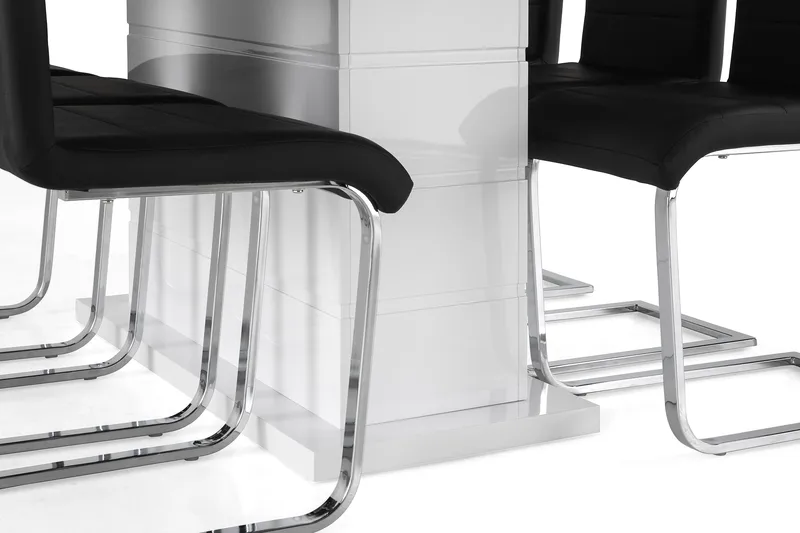 Ratliff Matgrupp 180 cm + 6 Stolar Förlängningsbart med illäggsskiva - Vit / Svart Pu / Krom - Products - Möbler - Bord & matgrupp - Matgrupp