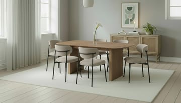 Richeto Matbord 180 cm med 6 Lucy Matstolar - Naturlig finish / Greige Bouclé / Metallben Svart - Products - Möbler - Bord & matgrupp - Matgrupp