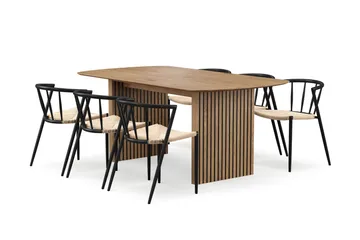 Richeto Matbord 180 cm med 6 Winston Matstolar - Naturlig finish / Beige / Metallben Svart - Products - Möbler - Bord & matgrupp - Matgrupp