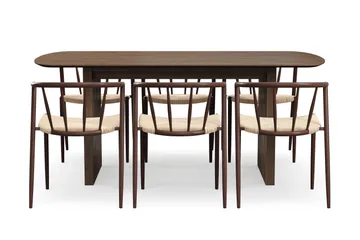 Richeto Matbord 180 cm med 6 Winston Matstolar - Rökt ek / Beige / Metallben Rökt ek - Products - Möbler - Bord & matgrupp - Matgrupp