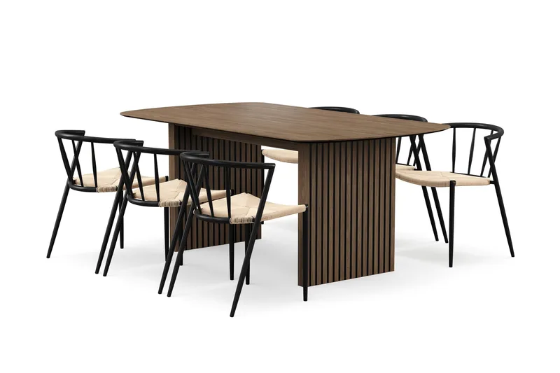 Richeto Matbord 180 cm med 6 Winston Matstolar - Rökt ek / Beige / Metallben Svart - Products - Möbler - Bord & matgrupp - Matgrupp