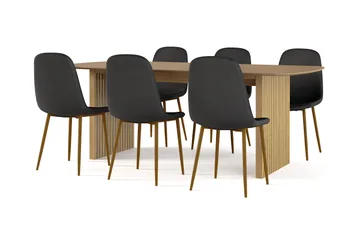 Richeto Matbord 210 cm ek +  6 st Nibe stol svart med ek ben - Natur/Svart - Products - Möbler - Bord & matgrupp - Matgrupp