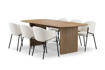 Richeto Matbord 210 cm med 6 Filip Matstolar - Naturlig finish / Vit Bouclé - Products - Möbler - Bord & matgrupp - Matgrupp