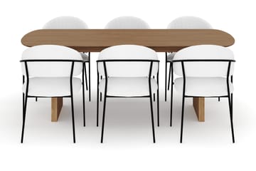 Richeto Matbord 210 cm med 6 Karol Matstolar - Naturlig finish / Vit Bouclé - Products - Möbler - Bord & matgrupp - Matgrupp