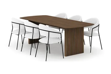 Richeto Matbord 240 cm med 6 Karol Matstolar - Rökt ek / Vit Bouclé - Products - Möbler - Bord & matgrupp - Matgrupp