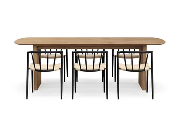 Richeto Matbord 240 cm med 6 Winston Matstolar - Naturlig finish / Beige / Metallben Svart - Products - Möbler - Bord & matgrupp - Matgrupp