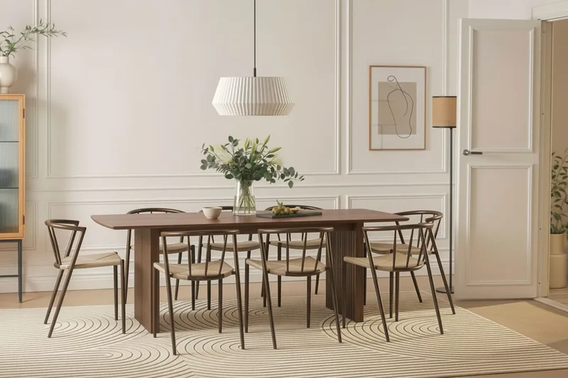 Richeto Matbord 240 cm med 8 Winston Matstolar - Rökt ek / Beige / Metallben Rökt ek - Products - Möbler - Bord & matgrupp - Matgrupp