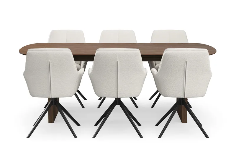 Richeto Matgrupp Rökt Ek 210 cm med 6 Torsby Snurrstolar - Rökt ek/Ljusbeige - Products - Möbler - Bord & matgrupp - Matgrupp