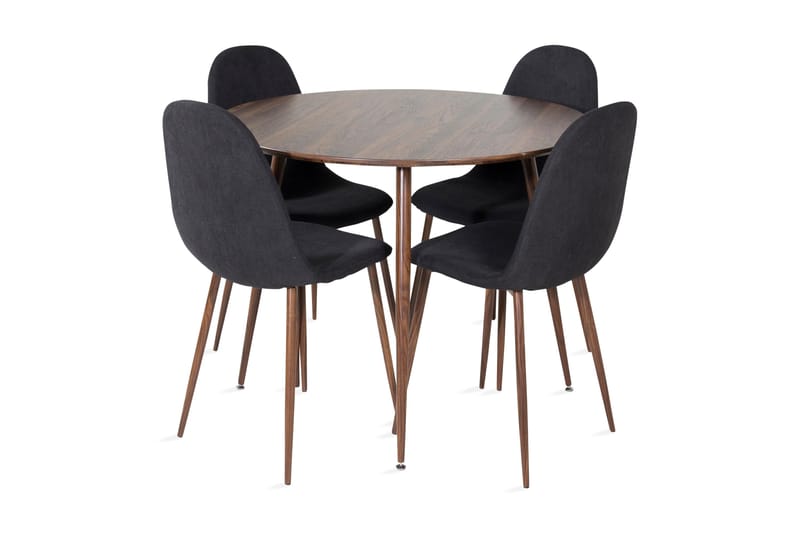 Ridones Matgrupp 100 cm Rund inkl 4 Ypas Stolar, Brun/Svart