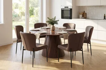 Siena Matgrupp runt 130 cm Valnöt med 6 Elsie Matstolar - Valnöt/Brun - Products - Möbler - Bord & matgrupp - Matgrupp