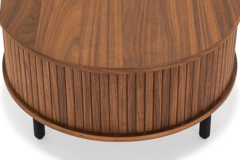 Noira Ovalt Soffbord Valnöt 118x60 cm med förvaring låda - Brun / Mörkbrunt Trä / Ribbad - Products - Möbler - Bord & matgrupp - Soffbord - Soffbord med förvaring