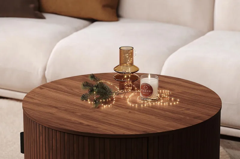 Noira Runt Soffbord 80 cm med Förvaring Låda - Valnöt / Bunt Trä - Products - Möbler - Bord & matgrupp - Soffbord - Soffbord med förvaring