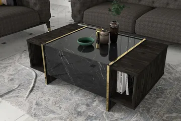 Riello Soffbord 104 cm med Förvaring Hyllor + Lucka - Svart/Guld - Products - Möbler - Bord & matgrupp - Soffbord - Soffbord med förvaring