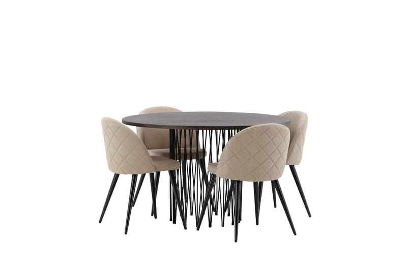 Stone Matgrupp 120 cm Rund med 4 Velvet stolar - Beige - Products - Möbler - Bord & matgrupp - Matgrupp