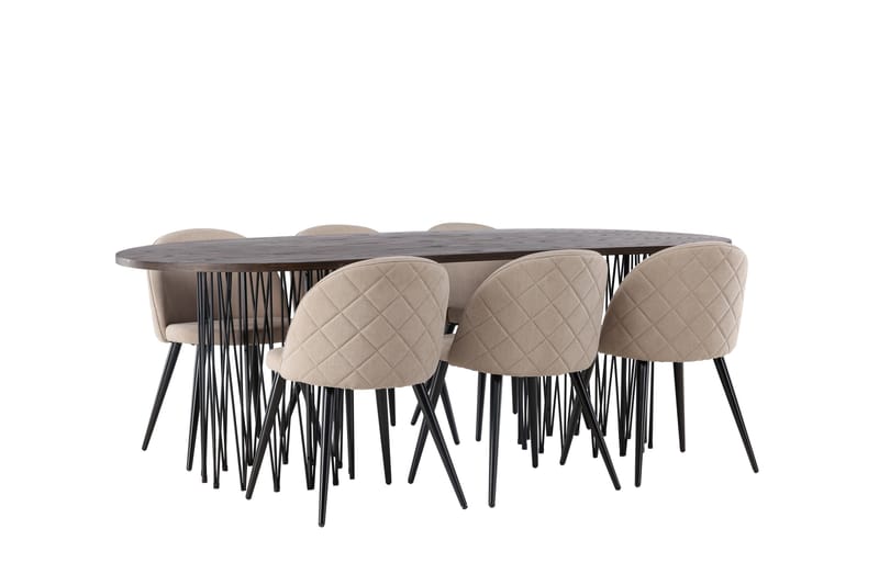 Stone Matgrupp 220 cm Rektangulär med 6 Velvet stolar - Beige - Products - Möbler - Bord & matgrupp - Matgrupp