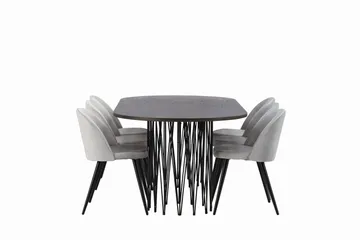 Stone Matgrupp 220 cm Rektangulär med 6 Velvet stolar - Grå - Products - Möbler - Bord & matgrupp - Matgrupp