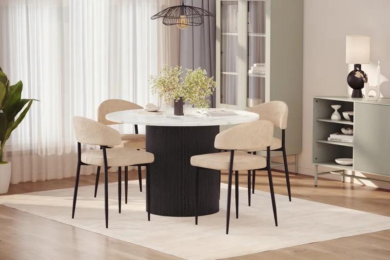 Uppveda Matbord 120 cm Rund med 4 st Jairam Matstolar - Svart/Vit - Products - Möbler - Bord & matgrupp - Matgrupp