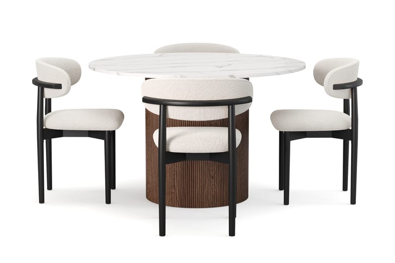 Uppveda Matbord 120 cm Rund med 4 st Jaiveer Matstolar - Brun - Products - Möbler - Bord & matgrupp - Matgrupp