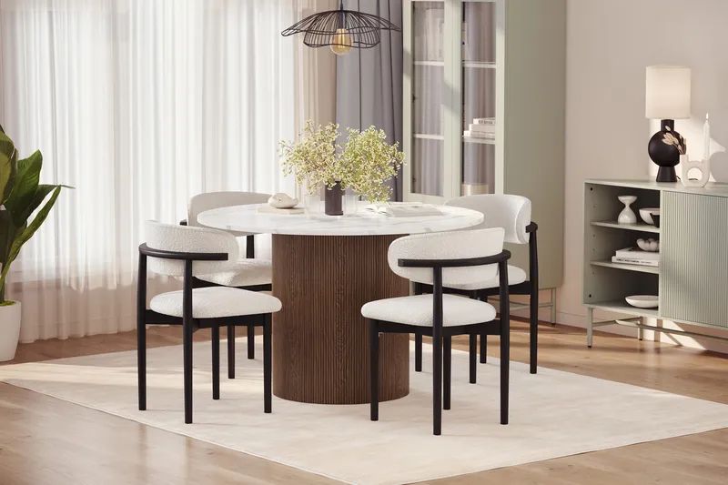 Uppveda Matbord 120 cm Rund med 4 st Jaiveer Matstolar - Brun - Products - Möbler - Bord & matgrupp - Matgrupp