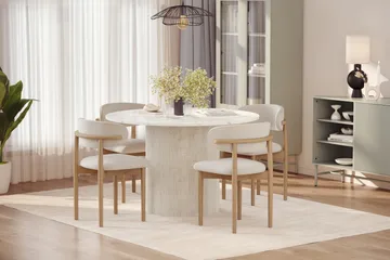 Uppveda Matbord 120 cm Rund med 4 st Jaiveer Matstolar - Vit - Products - Möbler - Bord & matgrupp - Matgrupp