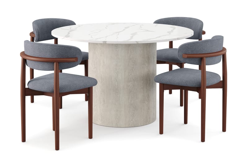 Uppveda Matbord 120 cm Rund med 4 st Jaiveer Matstolar, Vit