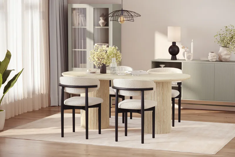 Uppveda Matbord Travetin utseende med 4 st Jaiveer Matstolar - Beige - Products - Möbler - Bord & matgrupp - Matgrupp