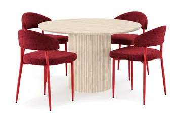 Uppveda Runt Matbord 120cm Travetin utseende med 4 st Jairam Matstolar - Beige - Products - Möbler - Bord & matgrupp - Matgrupp