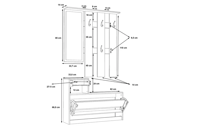 Breslau Hallmöbelset 98x180 cm - Beige/Brun/Vit - Products - Möbler - Hallmöbler - Möbelset för hall & entre
