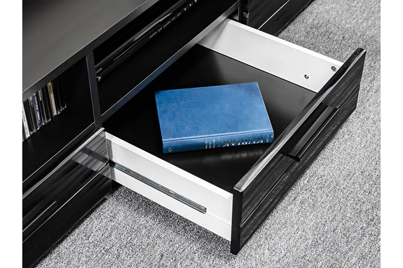 Apryl Modern TV Mediamöbel med Vitrinskåp och LED-belysning - Svart / Trä / Glas - Products - Möbler - TV- & Mediamöbler - TV-möbelset