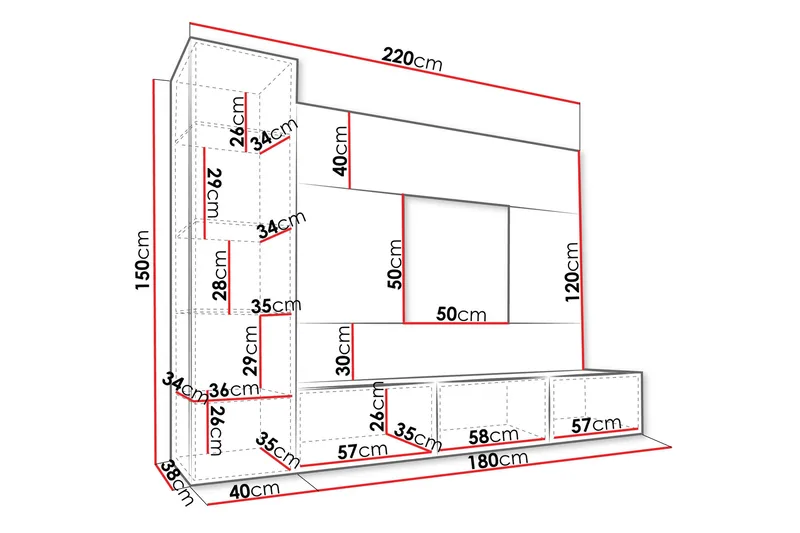 Bernice Tv-skåp 220x38 cm - Beige - Products - Möbler - TV- & Mediamöbler - TV-möbelset