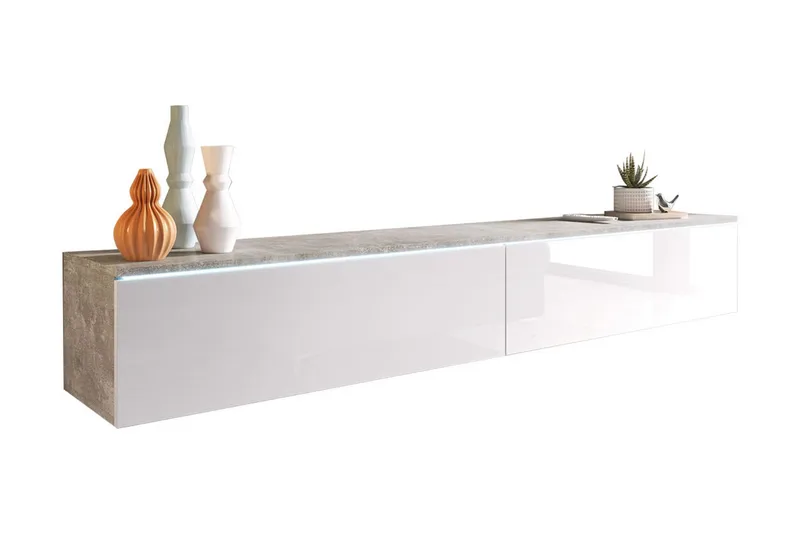 Cuguen TV-bänk 180 cm LED-belysning, Vit|Grå|Vit LED