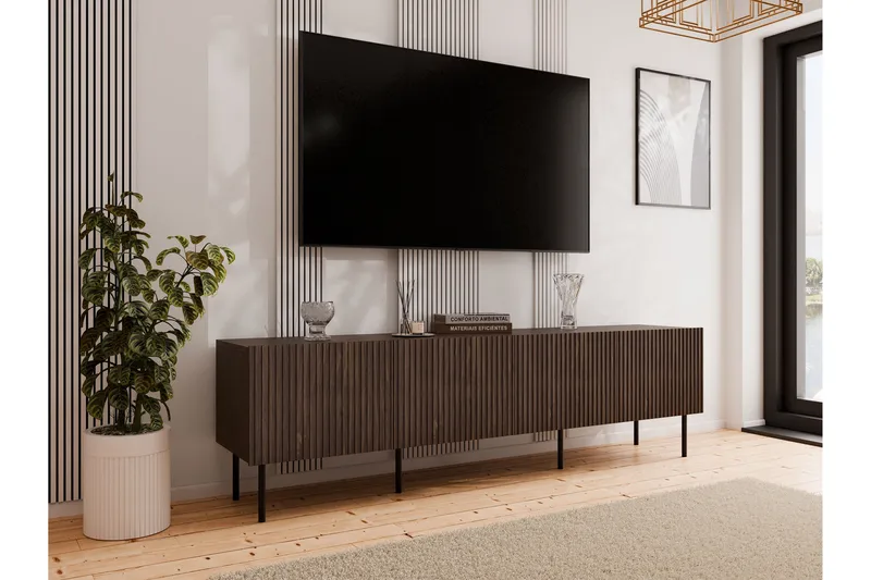 Hammarstrand Tv-bänk med Förvaring 201 cm - Valnöt / Brun / Ribbad - Products - Möbler - TV- & Mediamöbler - TV bänk & mediabänk