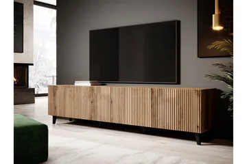 Juniskär Ribbad TV Bänk i trä med förvaring - 40 cm djup 200 cm bred 49 cm hög - Ek / Svart / Trä / Ribbad - Products - Möbler - TV- & Mediamöbler - TV bänk & mediabänk