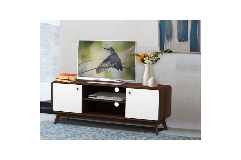 Lowboard Cassie 140x39x53 cm, Valnöt/Vit - 140x39x53 cm, Valnöt/Vit - Products - Möbler - TV- & Mediamöbler - TV bänk & mediabänk