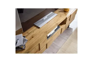 Lowboard Wohnling Ekfanerad med 2 dörrar Låda Metallben Lantlig stil - Products - Möbler - TV- & Mediamöbler - TV-skåp