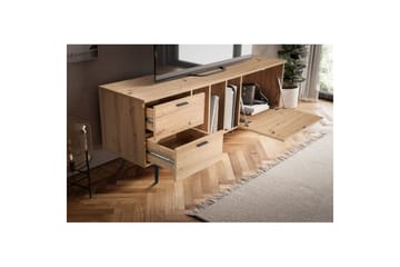 Lowboard Wohnling modernt spånskiva, 2 lådor, 1 dörr, förvaringsbrickor, metallben, modern stil Svart, Ek - Svart, Ek - Products - Möbler - TV- & Mediamöbler - TV bänk & mediabänk