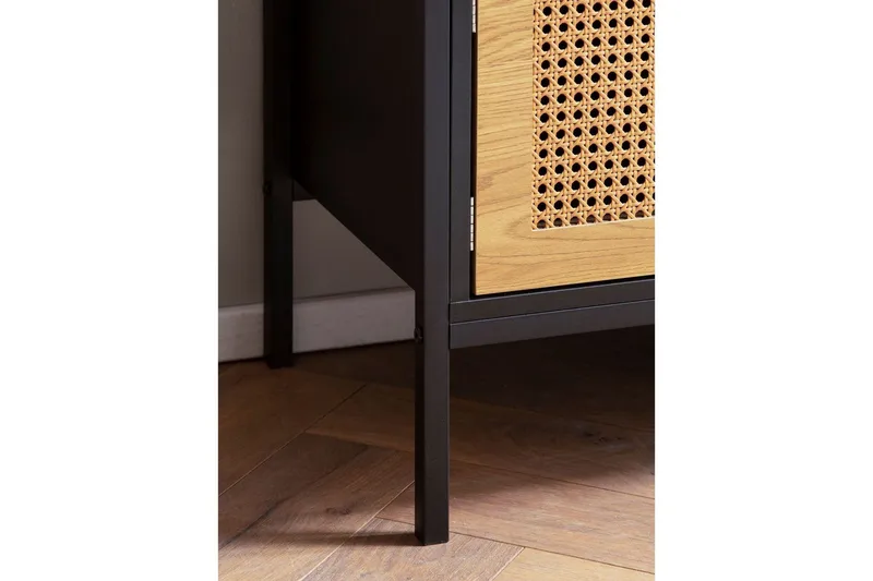 Lowboard Wohnling spånskiva folierad med 2 skjutdörrar, wienflät, modern stil Svart, Ek - Svart, Ek - Products - Möbler - TV- & Mediamöbler - TV bänk & mediabänk