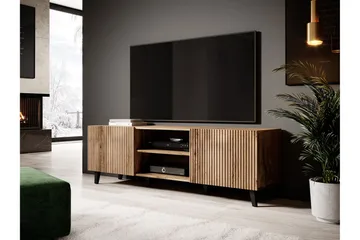 Växjö Tv bänk med Förvaring + Hylla - Svart / Ek / Ribbad - Products - Möbler - TV- & Mediamöbler - TV bänk & mediabänk