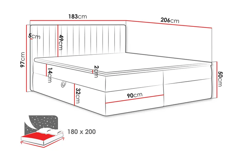Calrosor Sängpaket Kontinentalsäng med Förvaring 180x200 cm - Svart - Products - Möbler - Säng - Komplett sängpaket