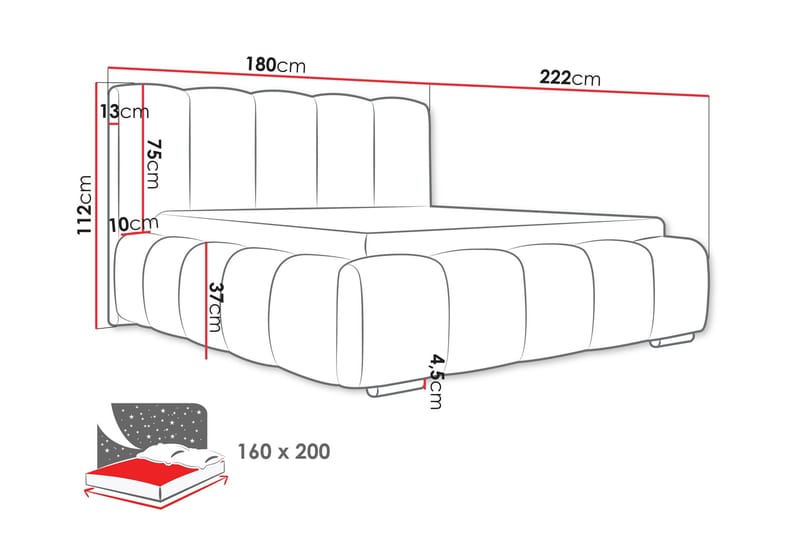 Gioia Förvaringssäng 160x200 cm - Grå - Products - Möbler - Säng - Säng med förvaring