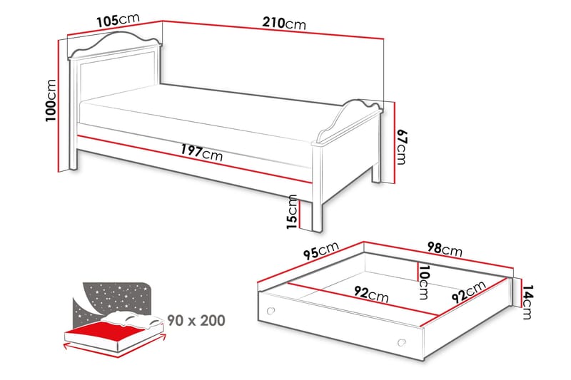 Hilts Sängram 90x200 cm - Vit/Rosa - Products - Möbler - Säng - Sängram & sängstomme