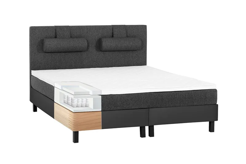 Lucky Komplett Sängpaket 180x200 Memory Diamant - Nackkudde Stor Svart/Grå/PU - Products - Möbler - Säng - Kontinentalsäng