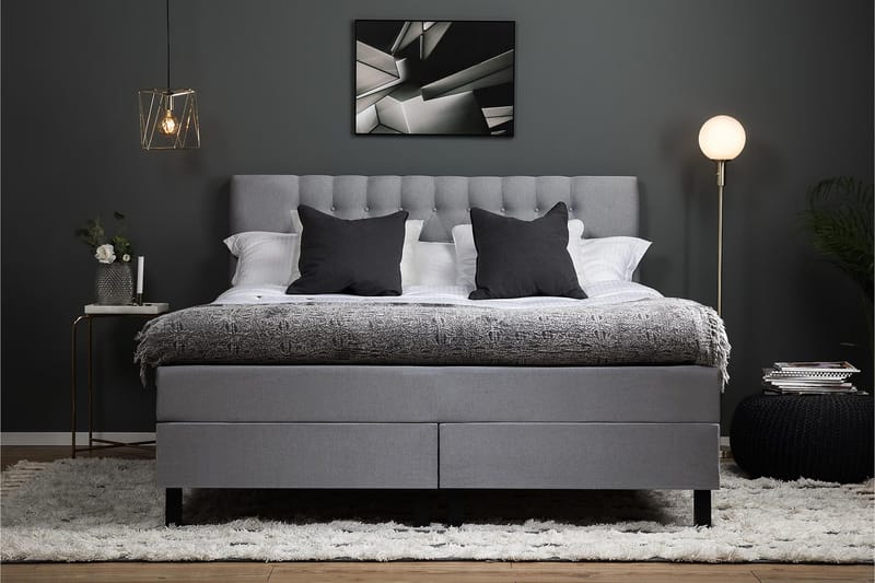 Lucky Komplett Sängpaket 180x200 Polyeter Diamant Sänggavel - Grå - Products - Möbler - Säng - Kontinentalsäng