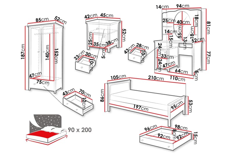 Storys Möbelset För Sovrum - Vit - Products - Möbler - Säng - Möbelset för sovrum