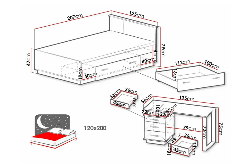 Strathy Möbelset För Sovrum - Svart - Products - Möbler - Säng - Möbelset för sovrum